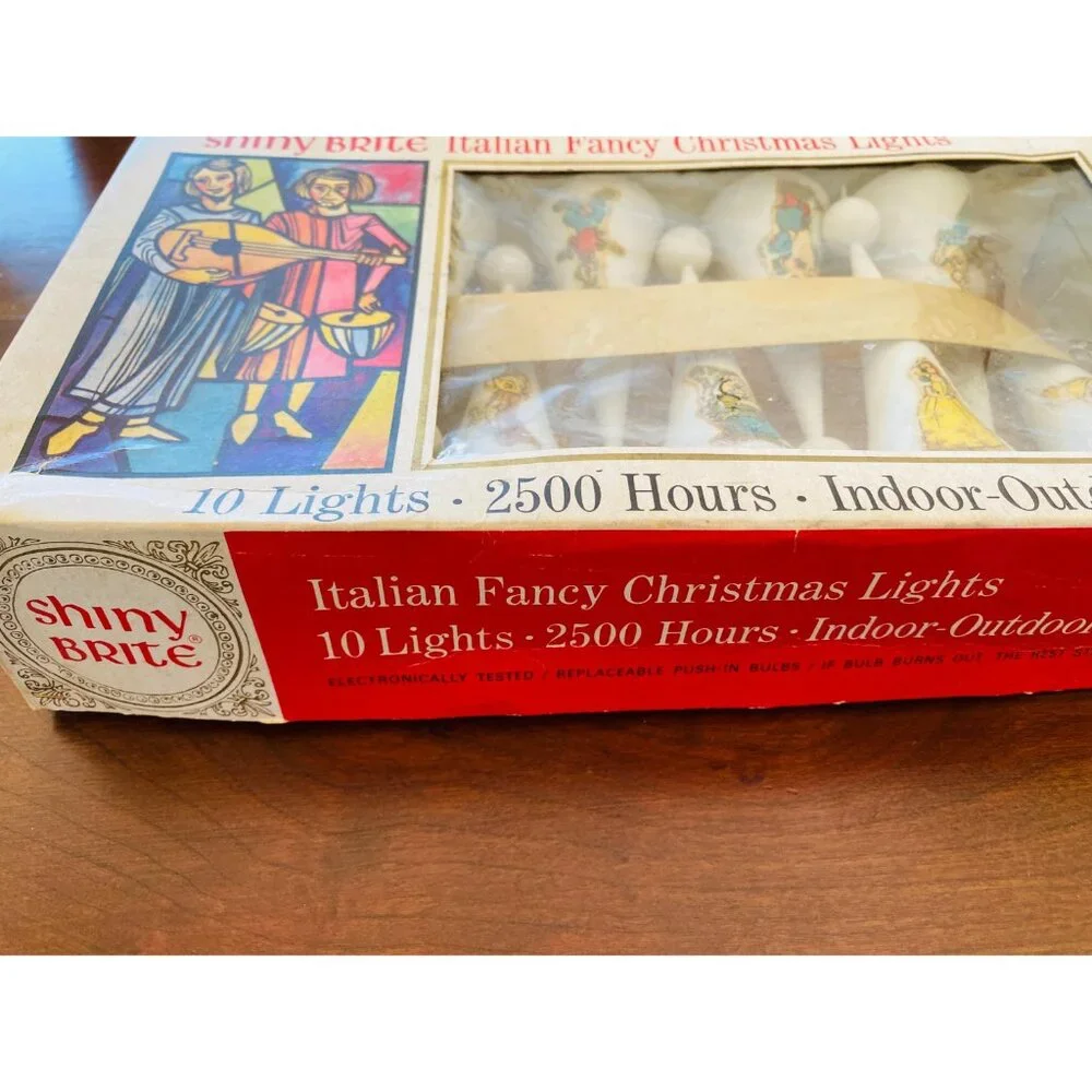 Vintage Shiny Brite Italian Fancy Christmas Lights Snow White Themed 7 Dwarfs Wo